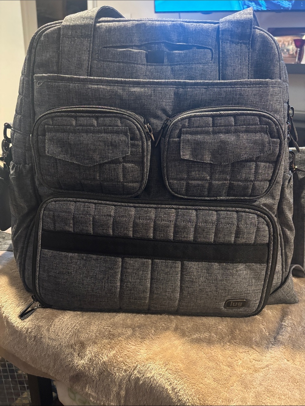lug Quilted Dark Gray Utility Backpack with Front Pockets